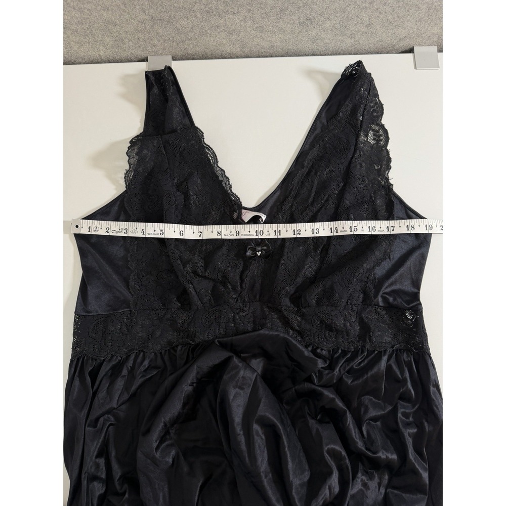 Vtg Shadowline Womens Slip Dress Nightgown lace bodice 2X Babydoll Goth Long - Picture 8 of 14
